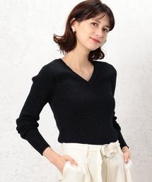 green label relaxing | [手洗い可能] CR ラメ リブ Vネック 12G ニット(ニット/セーター)