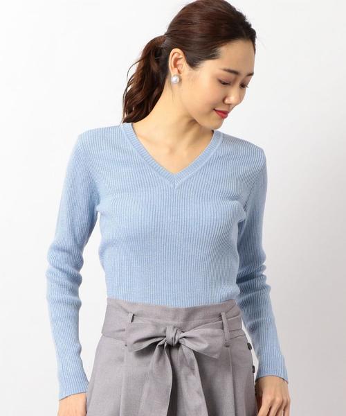 green label relaxing（グリーンレーベルリラクシング）の「[手洗い可能] CR ラメ リブ Vネック 12G ニット ◆（ニット/セーター・レディース・ライトグレー/ネイビー/ライラック/ライトブルー/ベージュ・FREE）」の4枚目の写真
