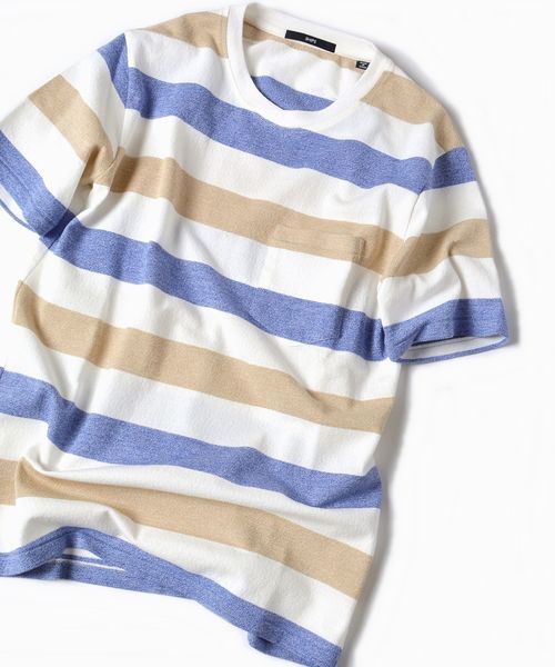 SHIPS(シップス)の「SC: MADE IN JAPAN ミニパイル/ボーダー ポケット Tシャツ□(Tシャツ/カットソー・メンズ・レッド/グリーン/ライトブルー/ベージュ/ブルー/ネイビー・LARGE/MEDIUM/SMALL/X-LARGE)」の2枚目の写真