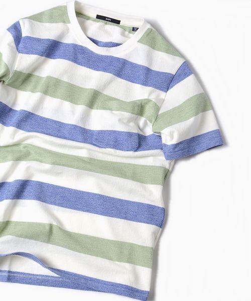 SHIPS(シップス)の「SC: MADE IN JAPAN ミニパイル/ボーダー ポケット Tシャツ□(Tシャツ/カットソー・メンズ・レッド/グリーン/ライトブルー/ベージュ/ブルー/ネイビー・LARGE/MEDIUM/SMALL/X-LARGE)」の3枚目の写真