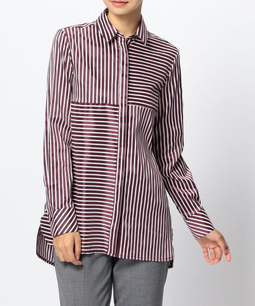 NARACAMICIE（ナラカミーチェ）の「ミラノストライプビックチュニックシャツ（シャツ/ブラウス・レディース・ベージュ/ボルドー/ネイビー・SMALL/LARGE/MEDIUM）」の13枚目の写真