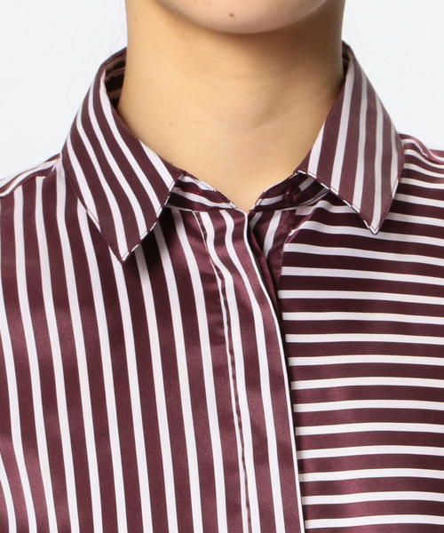 NARACAMICIE（ナラカミーチェ）の「ミラノストライプビックチュニックシャツ（シャツ/ブラウス・レディース・ベージュ/ボルドー/ネイビー・SMALL/LARGE/MEDIUM）」の7枚目の写真