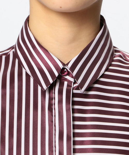 NARACAMICIE（ナラカミーチェ）の「ミラノストライプビックチュニックシャツ（シャツ/ブラウス・レディース・ベージュ/ボルドー/ネイビー・SMALL/LARGE/MEDIUM）」の5枚目の写真