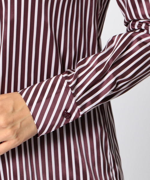 NARACAMICIE（ナラカミーチェ）の「ミラノストライプビックチュニックシャツ（シャツ/ブラウス・レディース・ベージュ/ボルドー/ネイビー・SMALL/LARGE/MEDIUM）」の9枚目の写真