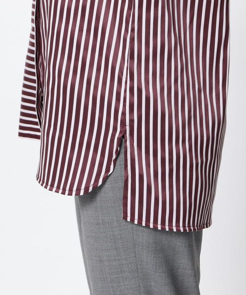 NARACAMICIE（ナラカミーチェ）の「ミラノストライプビックチュニックシャツ（シャツ/ブラウス・レディース・ベージュ/ボルドー/ネイビー・SMALL/LARGE/MEDIUM）」の4枚目の写真