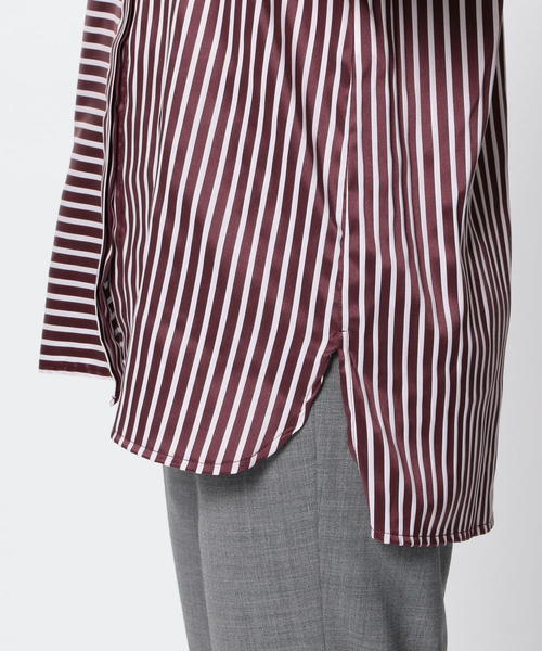 NARACAMICIE（ナラカミーチェ）の「ミラノストライプビックチュニックシャツ（シャツ/ブラウス・レディース・ベージュ/ボルドー/ネイビー・SMALL/LARGE/MEDIUM）」の6枚目の写真