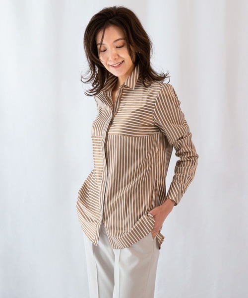 NARACAMICIE（ナラカミーチェ）の「ミラノストライプビックチュニックシャツ（シャツ/ブラウス・レディース・ベージュ/ボルドー/ネイビー・SMALL/LARGE/MEDIUM）」の22枚目の写真