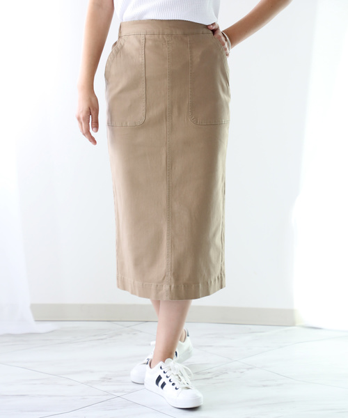 classicalelf（クラシカルエルフ）の「ベイカーストレッチ無地タイトコットンロングスカート（ロング・マキシ丈）（スカート・レディース・ベージュ/カーキ・SMALL/MEDIUM/LARGE/X-LARGE）」の10枚目の写真