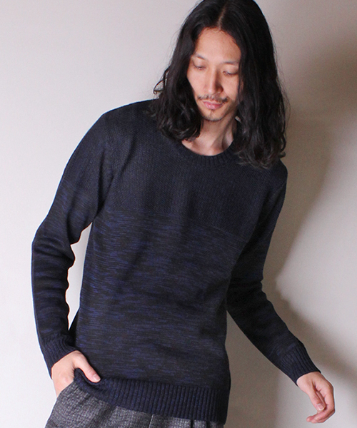 Lui's（ルイス）の「Lui's 編み切替プルオーバーニット（ニット/セーター・メンズ・ホワイト/ネイビー/ブラック・SMALL/MEDIUM）」の3枚目の写真