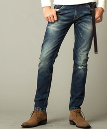London Denim | 「Brent Skinny」ストレッチデニム／スキニーパンツ（クラッシュ加工）(デニムパンツ)