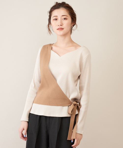 DISCOAT(ディスコート)の「ワンショルベスト(ニット/セーター・レディース・ブラック/ベージュ・FREE)」の1枚目の写真