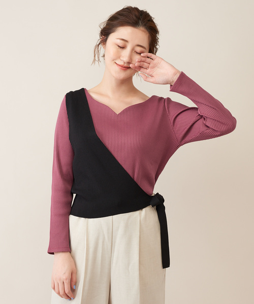 DISCOAT(ディスコート)の「ワンショルベスト(ニット/セーター・レディース・ブラック/ベージュ・FREE)」の2枚目の写真