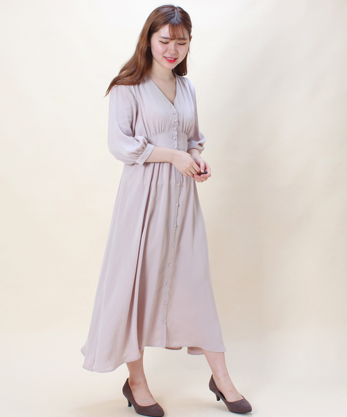 TRUDEA(トルディア)の「フロントボタン ギャザーロングワンピース(シャツワンピース・レディース・ホワイト/ネイビー/ピンク・MEDIUM)」の3枚目の写真