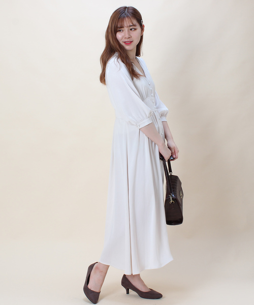 TRUDEA(トルディア)の「フロントボタン ギャザーロングワンピース(シャツワンピース・レディース・ホワイト/ネイビー/ピンク・MEDIUM)」の9枚目の写真