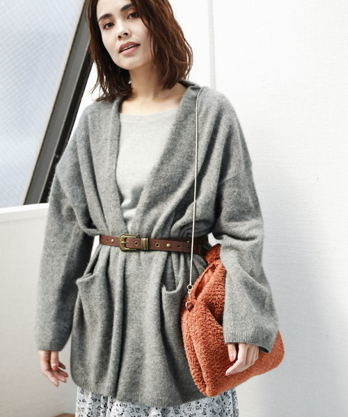 BAYFLOW（ベイフロー）の「ラクーンMIXキナガシカーディガン（カーディガン/ボレロ・レディース・ベージュ/グレー/ピンク・SMALL/MEDIUM）」の2枚目の写真
