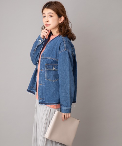 Munich(ミューニック)の「ブリーチデニムノーカラーブルゾン(デニムジャケット・レディース・インディゴブルー・S/XS)」の6枚目の写真