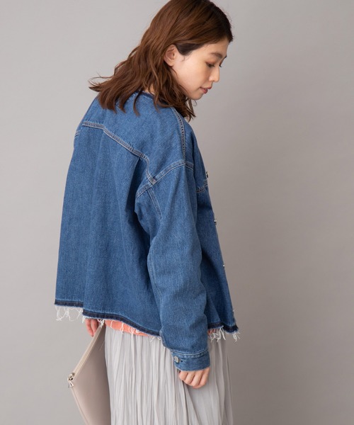 Munich(ミューニック)の「ブリーチデニムノーカラーブルゾン(デニムジャケット・レディース・インディゴブルー・S/XS)」の9枚目の写真
