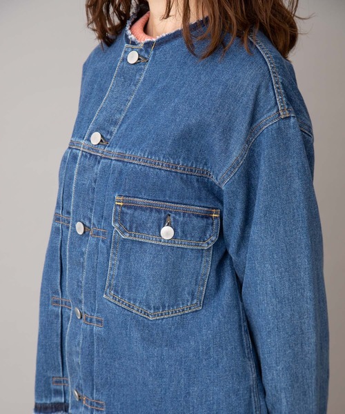 Munich(ミューニック)の「ブリーチデニムノーカラーブルゾン(デニムジャケット・レディース・インディゴブルー・S/XS)」の17枚目の写真