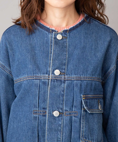 Munich(ミューニック)の「ブリーチデニムノーカラーブルゾン(デニムジャケット・レディース・インディゴブルー・S/XS)」の12枚目の写真