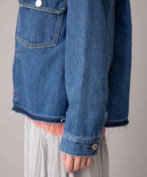 Munich(ミューニック)の「ブリーチデニムノーカラーブルゾン(デニムジャケット・レディース・インディゴブルー・S/XS)」の20枚目の写真