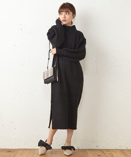 Roomys ルーミーズ のファッション ワンピース 3ゲージプチハイネックサイドスリットニットワンピース ワンピース Roomys ルーミーズ の ワンピース Zozo限定 セール Zozo限定 人気一番