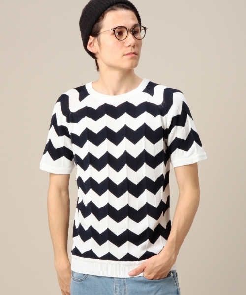 BEAUTY&YOUTH UNITED ARROWS（ビューティーアンドユースユナイテッドアローズ）の「BY リリー コットン ウェイブ ショートスリーブ ニット（ニット/セーター・メンズ・その他1/ネイビー/ホワイト・LARGE/X-LARGE/SMALL/MEDIUM）」の3枚目の写真