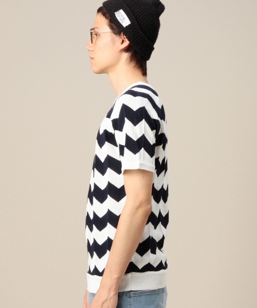 BEAUTY&YOUTH UNITED ARROWS（ビューティーアンドユースユナイテッドアローズ）の「BY リリー コットン ウェイブ ショートスリーブ ニット（ニット/セーター・メンズ・その他1/ネイビー/ホワイト・LARGE/X-LARGE/SMALL/MEDIUM）」の5枚目の写真
