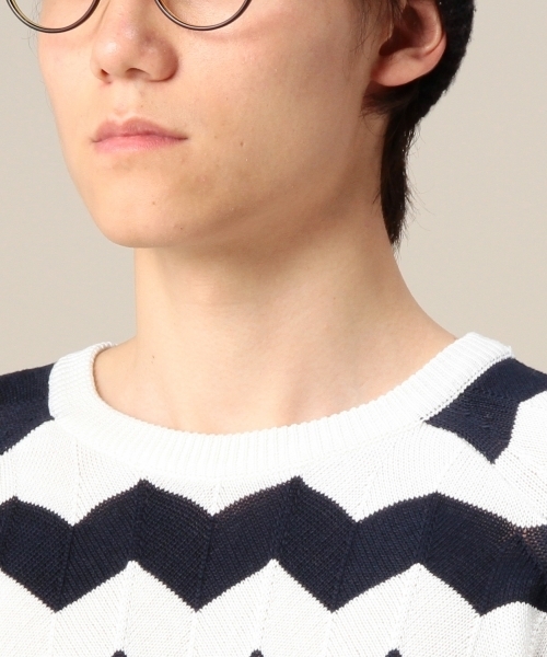 BEAUTY&YOUTH UNITED ARROWS（ビューティーアンドユースユナイテッドアローズ）の「BY リリー コットン ウェイブ ショートスリーブ ニット（ニット/セーター・メンズ・その他1/ネイビー/ホワイト・LARGE/X-LARGE/SMALL/MEDIUM）」の7枚目の写真