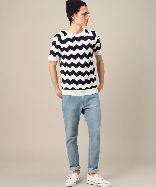 BEAUTY&YOUTH UNITED ARROWS（ビューティーアンドユースユナイテッドアローズ）の「BY リリー コットン ウェイブ ショートスリーブ ニット（ニット/セーター・メンズ・その他1/ネイビー/ホワイト・LARGE/X-LARGE/SMALL/MEDIUM）」の4枚目の写真