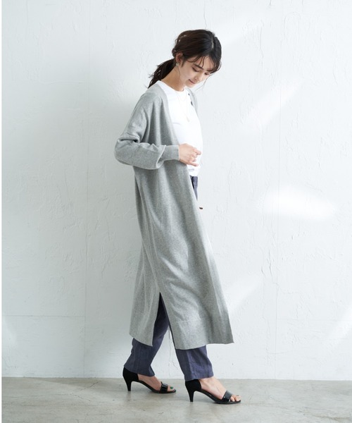 CRAFT STANDARD BOUTIQUE(クラフトスタンダードブティック)の「裾スリットロングニットカーディガン《ウォッシャブル仕様》*◇(カーディガン/ボレロ)」|グレー系その他
