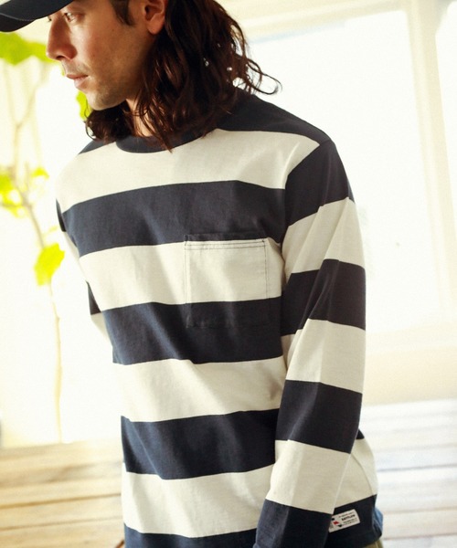 BAYFLOW（ベイフロー）の「フトボーダーL/S TEE（Tシャツ/カットソー・メンズ・ネイビー/サックスブルー/マスタード・MEDIUM/LARGE）」の2枚目の写真