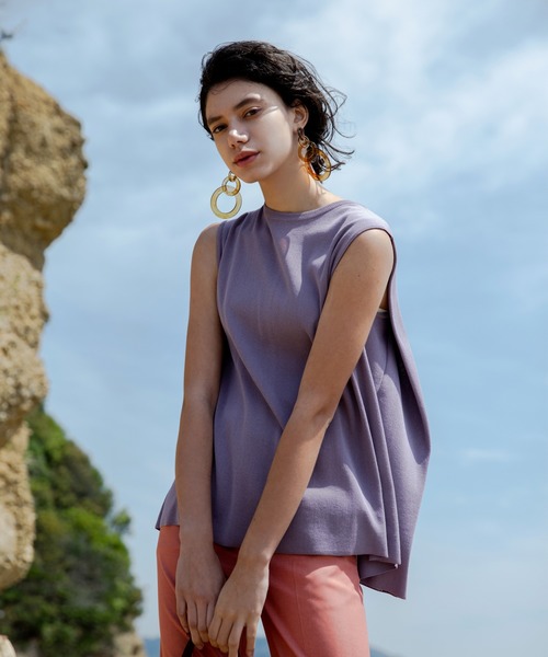 DouDou（ドゥドゥ）の「タックプルオーバー（ニット/セーター・レディース・ライトグレー/ブラック/パープル・FREE）」の3枚目の写真