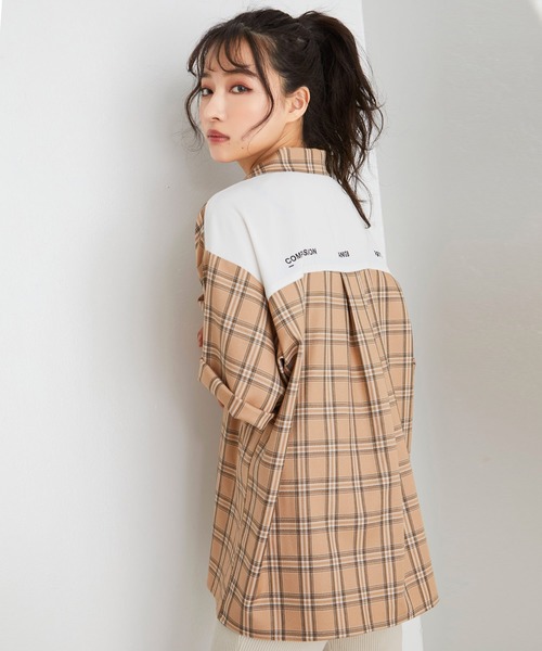 ANDGEEBEE(アンジービー)の「【UNISEX】チェックハイショクカイキンシャツ(シャツ/ブラウス)」|ホワイト
