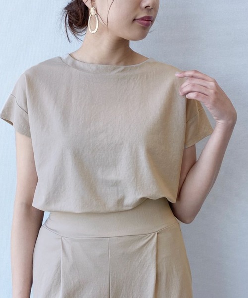 LAKOLE(ラコレ)の「【接触冷感】コンパクトピケフレンチプルオーバー / LAKOLE(Tシャツ/カットソー・レディース・ブラック/キャメル/ライトベージュ/ダークブラウン/カーキ・MEDIUM/SMALL)」の4枚目の写真