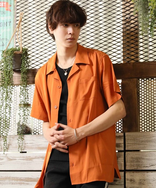 ARCADE（アーケード）の「ポリトロ リラックス オープンカラー 半袖シャツ（シャツ/ブラウス・メンズ・グリーン/ホワイト/ブラック/オレンジ・LL/L/M）」の4枚目の写真