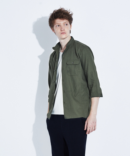 ABAHOUSE（アバハウス）の「コットンリネンスタンドカラーシャツ（シャツ/ブラウス・メンズ・グレイッシュベージュ/カーキ/ブルー・44/46/48）」の2枚目の写真