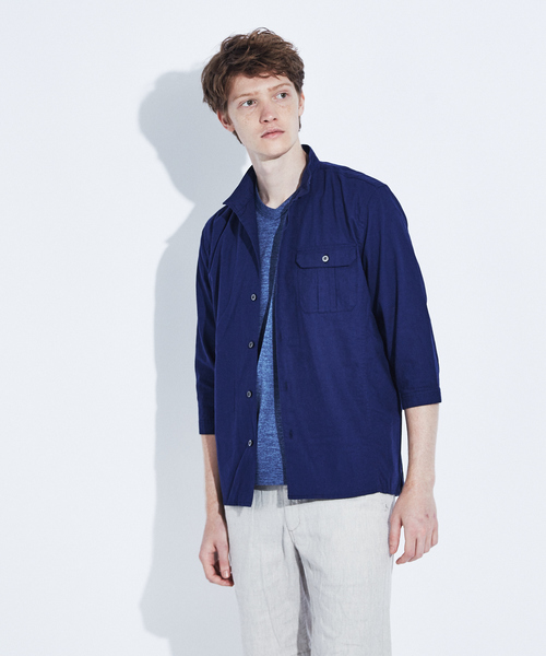 ABAHOUSE（アバハウス）の「コットンリネンスタンドカラーシャツ（シャツ/ブラウス・メンズ・グレイッシュベージュ/カーキ/ブルー・44/46/48）」の3枚目の写真