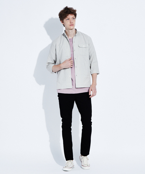 ABAHOUSE（アバハウス）の「コットンリネンスタンドカラーシャツ（シャツ/ブラウス・メンズ・グレイッシュベージュ/カーキ/ブルー・44/46/48）」の4枚目の写真