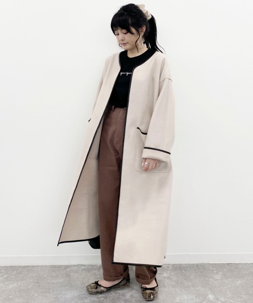 EPIMI E'PIMMY（エピミエピミー）の「パイピングロングコート（その他アウター・レディース・グレー系その他/モカ/ベージュ・MEDIUM）」の9枚目の写真