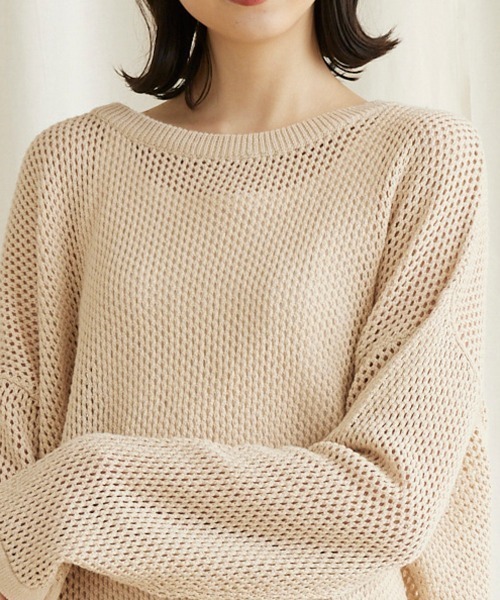 LIPSTAR（リップスター）の「バックロゴメッシュニット（ニット/セーター・レディース・ベージュ/グリーン/ブラック・M）」の6枚目の写真