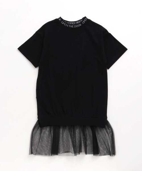 Otonato（オトナト）の「裾チュールTシャツワンピース【親子でおそろいリンクコーデ】（ワンピース・キッズ・オフホワイト/ブラック・130/120/110/90/100/140）」の2枚目の写真