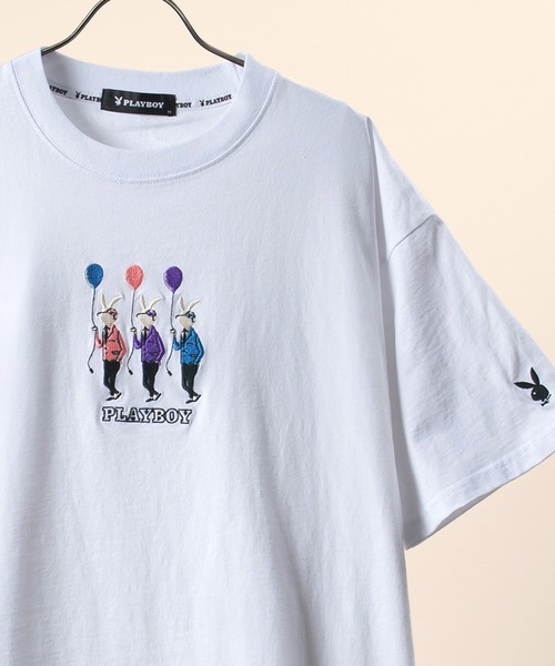 playboy プレイボーイ　ロゴ　刺繍　ポロシャツ　ジップアップ　スウェット PLAYBOY プレイボーイ ポロシャツ ワンポイントロゴ 刺繍 ブルー M