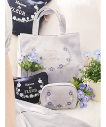 メゾンドフルール ネモフィラ刺繍ミニダブルリボントート　グレイッシュブルー メゾン ド フルール Maison de FLEUR ネモフィラ刺繍ミニダブル