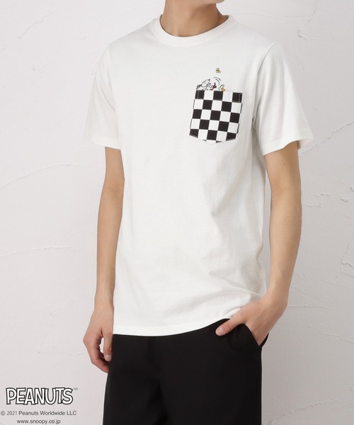 PEANUTS(ピーナッツ)の「チェッカーフラッグ ポケット付き 半袖Tシャツ(Tシャツ/カットソー・メンズ・ブラック/ベージュ/ホワイト・M/L/XL)」の4枚目の写真