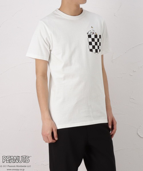 PEANUTS(ピーナッツ)の「チェッカーフラッグ ポケット付き 半袖Tシャツ(Tシャツ/カットソー・メンズ・ブラック/ベージュ/ホワイト・M/L/XL)」の8枚目の写真