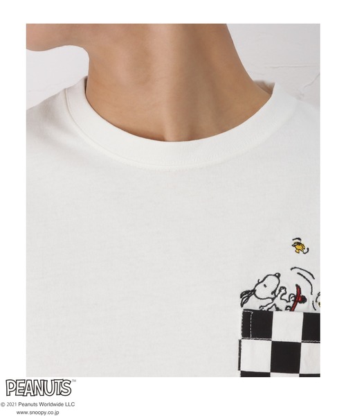 PEANUTS(ピーナッツ)の「チェッカーフラッグ ポケット付き 半袖Tシャツ(Tシャツ/カットソー・メンズ・ブラック/ベージュ/ホワイト・M/L/XL)」の10枚目の写真