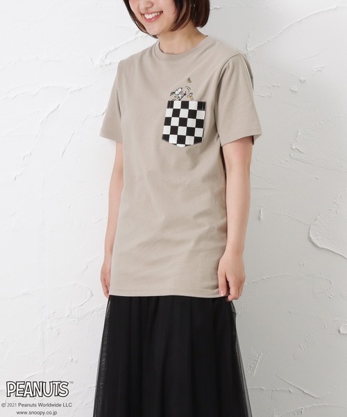 PEANUTS(ピーナッツ)の「チェッカーフラッグ ポケット付き 半袖Tシャツ(Tシャツ/カットソー・メンズ・ブラック/ベージュ/ホワイト・M/L/XL)」の15枚目の写真