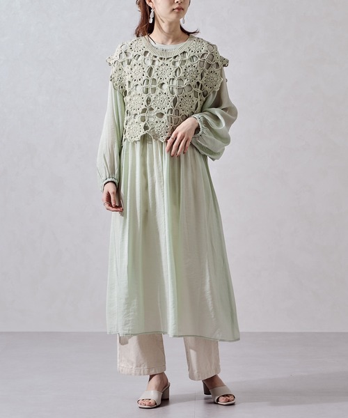 acro（アクロ）の「かぎ針編みフレンチスリーブニットトップス/AC1033（ニット/セーター・レディース・ホワイト/オレンジ/グリーン/ブルー/イエロー/グレー/ブラック・ﾌﾘ-）」の22枚目の写真