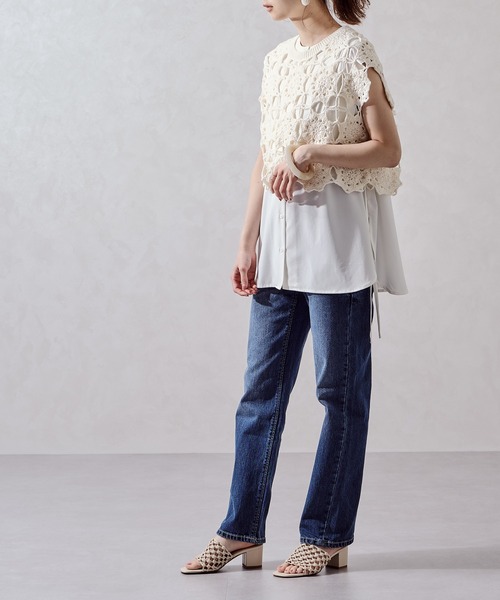 acro（アクロ）の「かぎ針編みフレンチスリーブニットトップス/AC1033（ニット/セーター・レディース・ホワイト/オレンジ/グリーン/ブルー/イエロー/グレー/ブラック・ﾌﾘ-）」の17枚目の写真