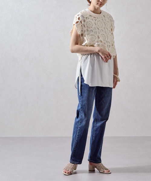 acro（アクロ）の「かぎ針編みフレンチスリーブニットトップス/AC1033（ニット/セーター・レディース・ホワイト/オレンジ/グリーン/ブルー/イエロー/グレー/ブラック・ﾌﾘ-）」の20枚目の写真